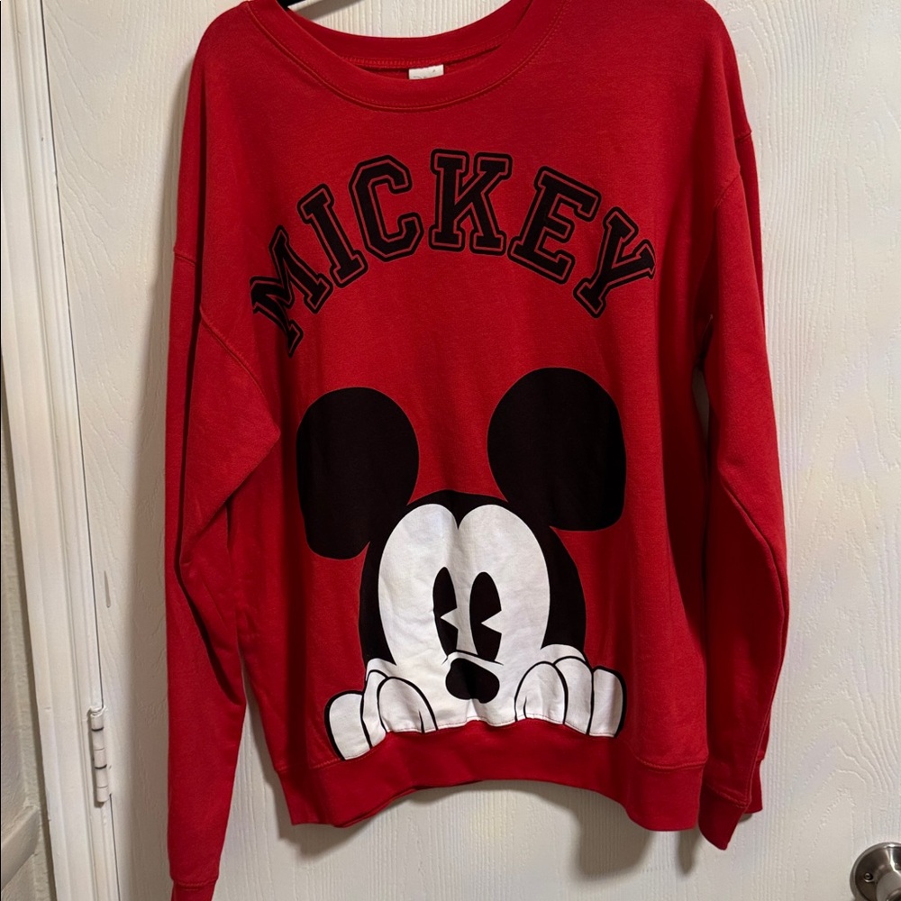 NWOT Disney Mickey Mouse Pull Over Sweatshirt Red Long Sleeve Girl Teen XL 16-17 - Picture 10 of 11